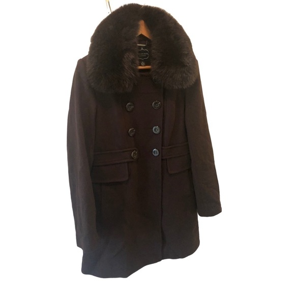 1 Madison Penny Lane Luxe Coat M Genuine FOX FUR Collar Double Breasted Belted - Picture 5 of 15